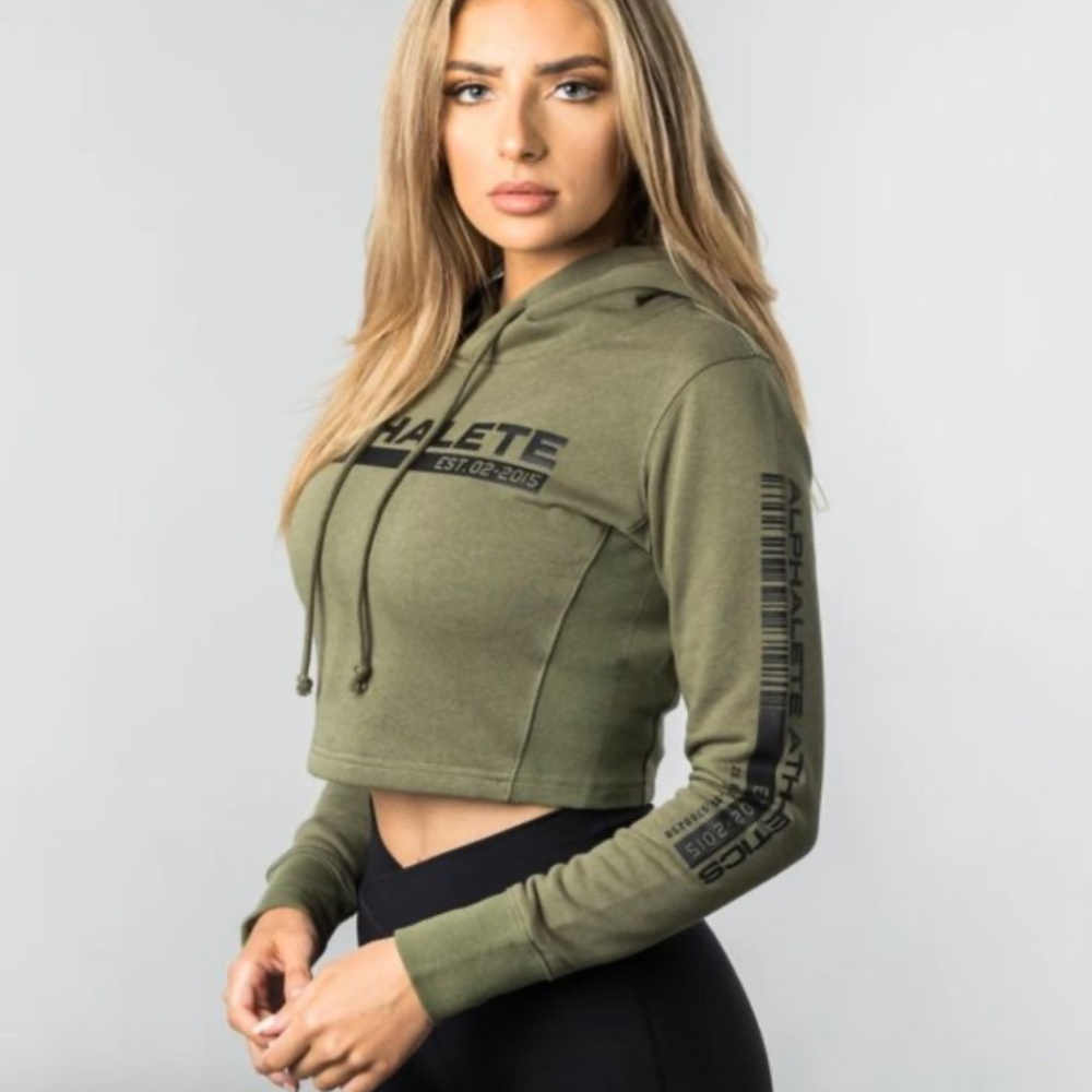 Alphalete Tactical Cropped Hoodie Olive Green Sz M